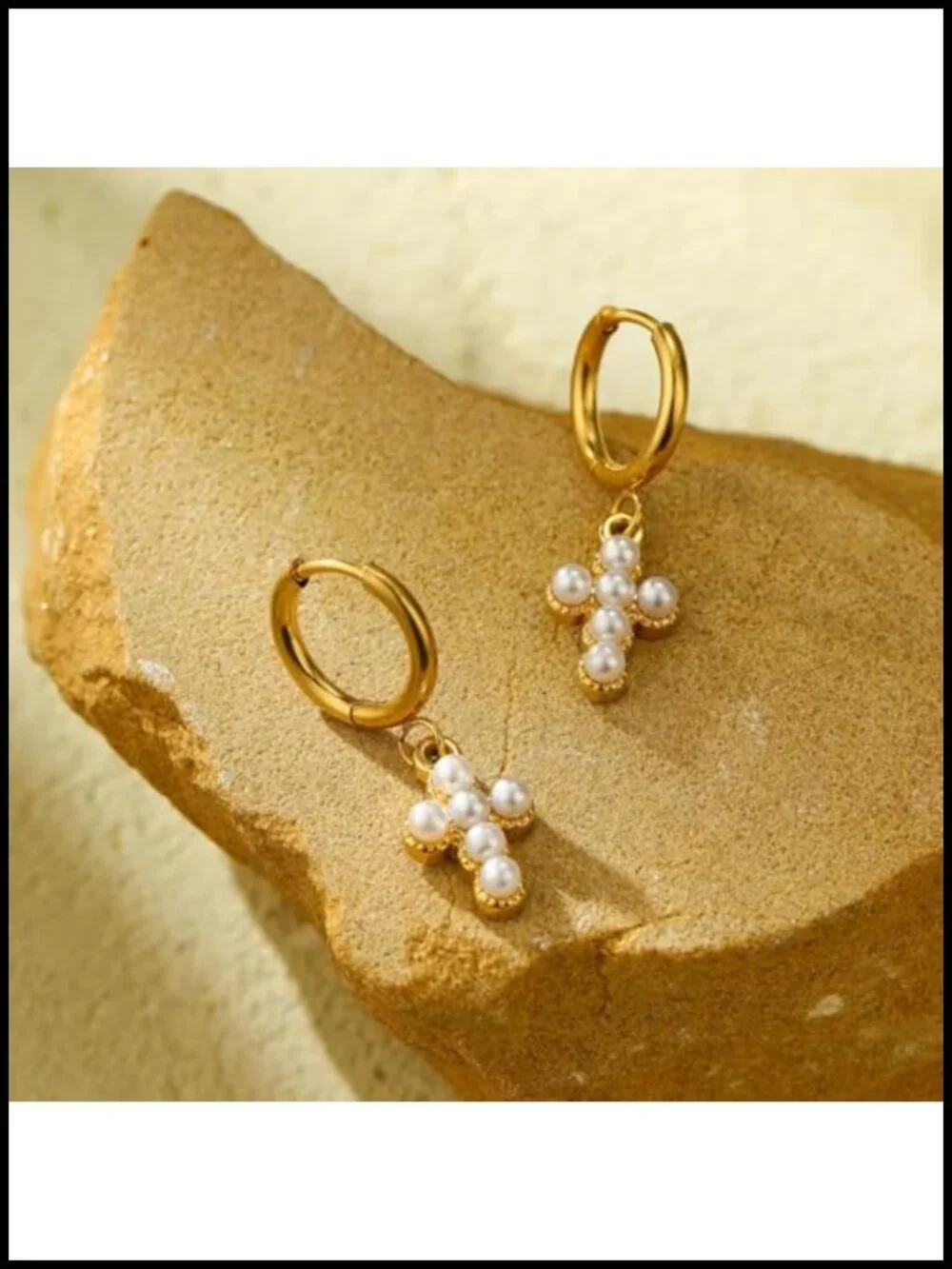 Dainty Gold Cross Drop Earrings for Women, Trendy Huggie Hoop Statement